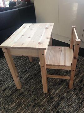 Childrens wooden desk and chair