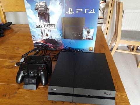 Playstation 4 PS4 with 2 controllers and charging dock - boxed