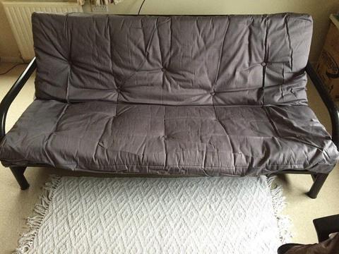 Black metal-framed Double Futon with Grey Mattress