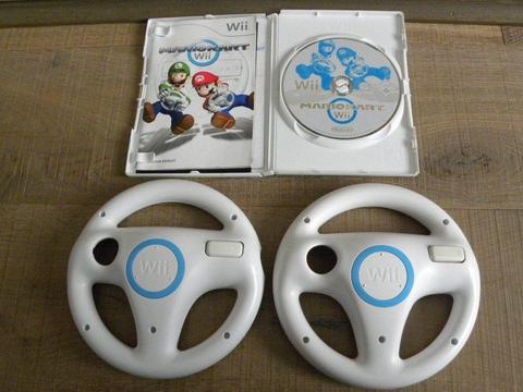 Wii mariokart game and two wii wheels