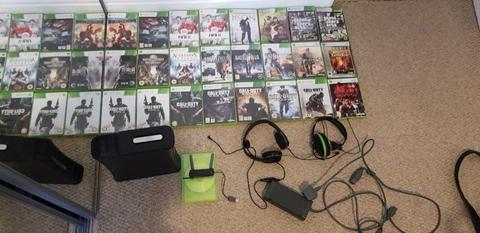 Xbox 360 black 120gb 1 controller 24 gamrs 2 headsets wifi adapter ect
