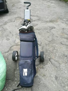 Golf bag, trolley and shoes