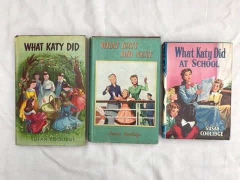 3 x vintage ‘What Katy Did ..’ books by Susan Coolidge with original dust covers