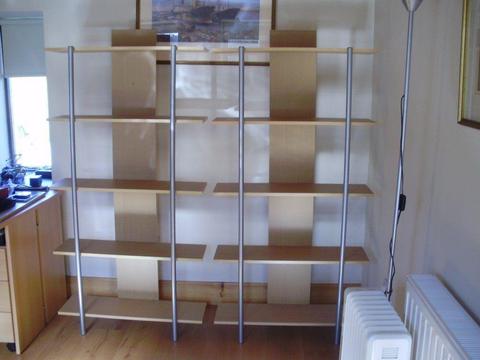 Bookshelves - 3 units each 160cmHx80cmWx24cmD.Siver legs beech shelves