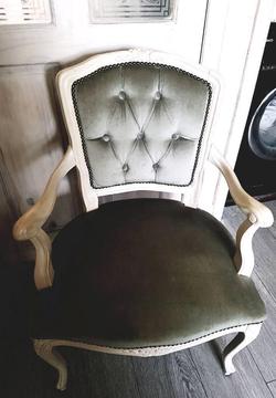Louis style vintage upholstered carved wooden chair