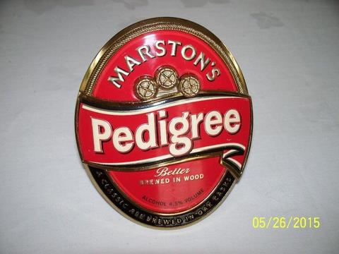 MARSTON,S PEDIGREE BRASS BEER PUMP BADGE