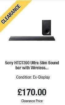 Sony Soundbar, HTCT390 ex-display item comes with a years guarantee