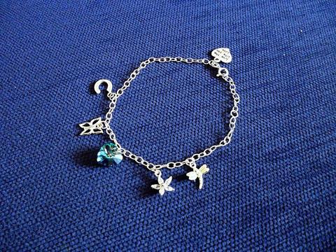sterling silver crystal heart charm bracelet (new)