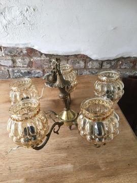 Vintage Gilt and Glass Chandelier Ceiling Light Ornate