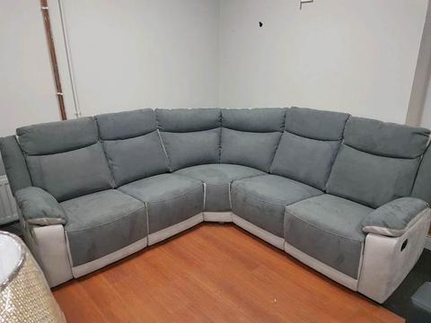 Grey nubu fabric reclining corner sofa (brand new only 10 available)