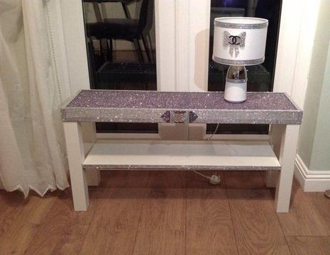 Can Post by Courier ~ Black or White Bling Glitter Fabric TV Stand