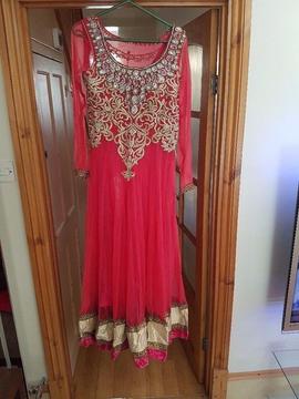 Asian Dress - Pink With Gold/Silver Embroidery Including Bottoms/Scarf