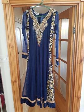 Asian Dress - Navy With Gold Embroidery Dress Including Bottoms/Scarf