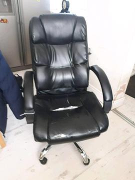 LARGE LEATHER OFFICE CHAIR WITH TEAR IN SEAT