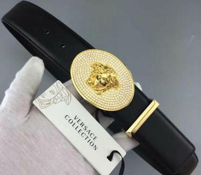 Men’s Versace Gold Oval Buckle Bling Belt - Designer Brand Luxury - 100% Genuine