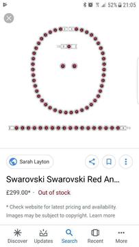 Swarovski Crystal ruby red necklace, bracelet and earrings