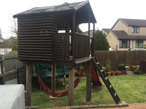 Fantastic Wooden Treehouse, with slide and fireman’s pole