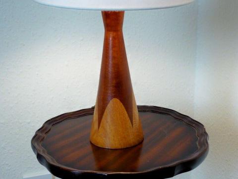 Retro handturned wooden base side lamp