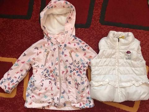 Great condition girls 18-24 months very cute lined spring jacket/coat and gilet/ body warmer