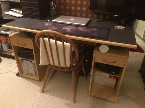 Office Desk with Draws and Shelves - Black Top and Beech Wooden Style