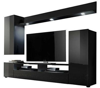 Furnline High Gloss TV Stand Wall Unit Living Room Furniture Set, Black - Free Delivery Available